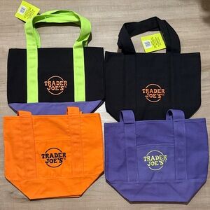 Trader Joe's Mini Tote Bag Set of 4- Black, Orange, Purple